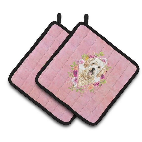 Carolines Treasures CK4236PTHD Goldendoodle Pink Flowers Pair of Pot Holders 7.5HX7.5W multicolor