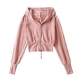 thumbnail image 2 of Cropped Zip Up Hoodies for Women 2025 Fall Winter Long Sleeve High Waist Hooded Sweatshirt Jacket Coat, 2 of 3