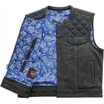 First Mfg Co - Upside - Men's Motorcycle Biker Riding Black Blue Leather Vest - Extra Large
