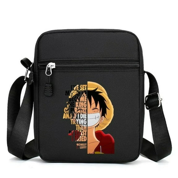 One Piece Anime Crossbody Bag,Anime Role Printed,Black Polyester Shoulder Bag for Daily Use