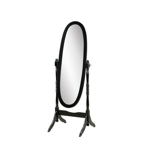 Traditional Queen Anna Style Wood Floor Cheval Mirror, Black Finish