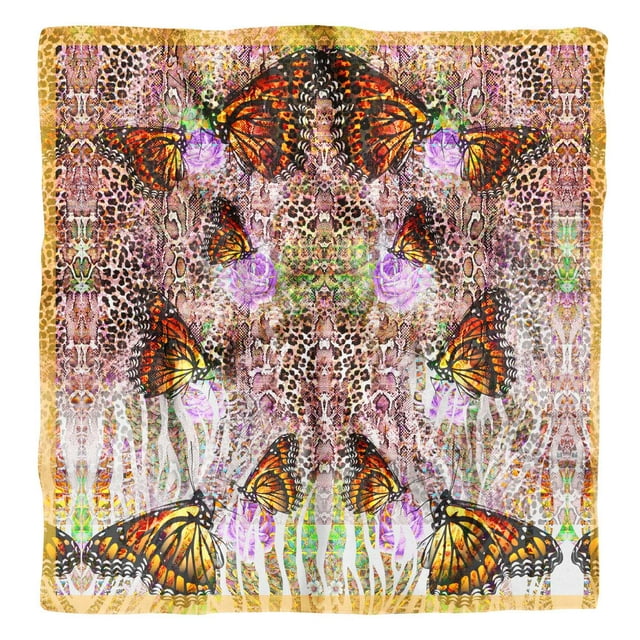 Phagun Peau de Papillons Roses et Léopard en Soie Pure Imprimée Foulard Carrée Dupatta Bandeau pour Femmes