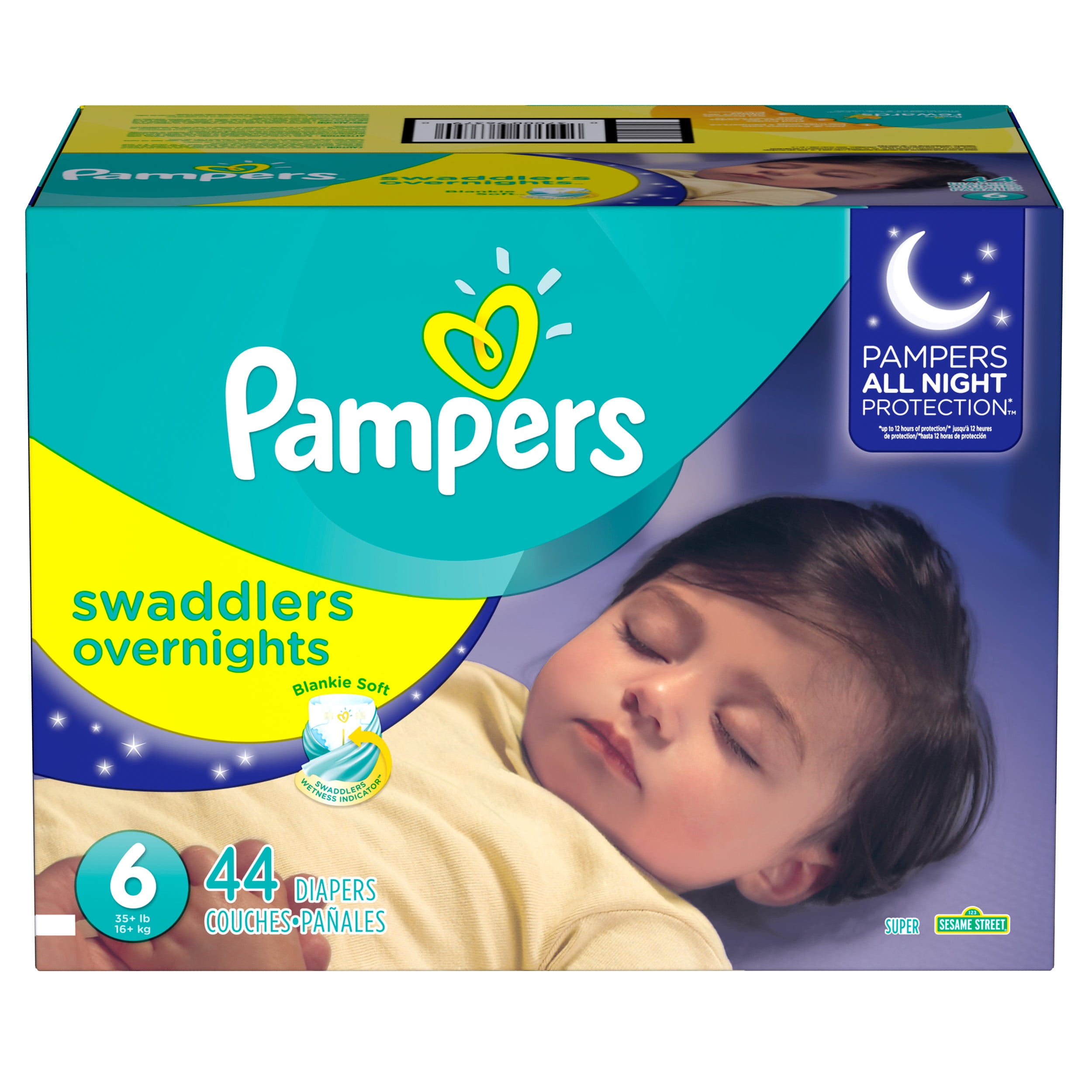 Pampers Swaddlers Soft and Absorbent Overnights Diapers, Size 6, 44 Ct