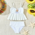 thumbnail image 4 of Ticikt Girl's 2 Piece Tankini Swimsuit with Metal Decoration Textured Twist Front Ruched Ruffle Bikini Set Bathing Suits,Color:White,Size:3-4 Years, 4 of 7