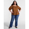 thumbnail image 2 of Terra & Sky Women's Plus Button Front Swing Top with Elbow Length Sleeves, Sizes 0X-5X, 2 of 5