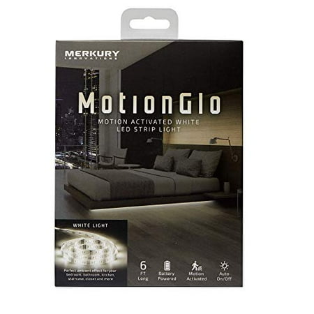 

Merkury Innovations Motion Glo Motion Activated White LED Strip Light-Battery Operated LED Under Cabinet Lighting Motion Sensor 6 Ft for Bed Stairs Wardrobe Lamp Tape LED Closet Night Strip Lig