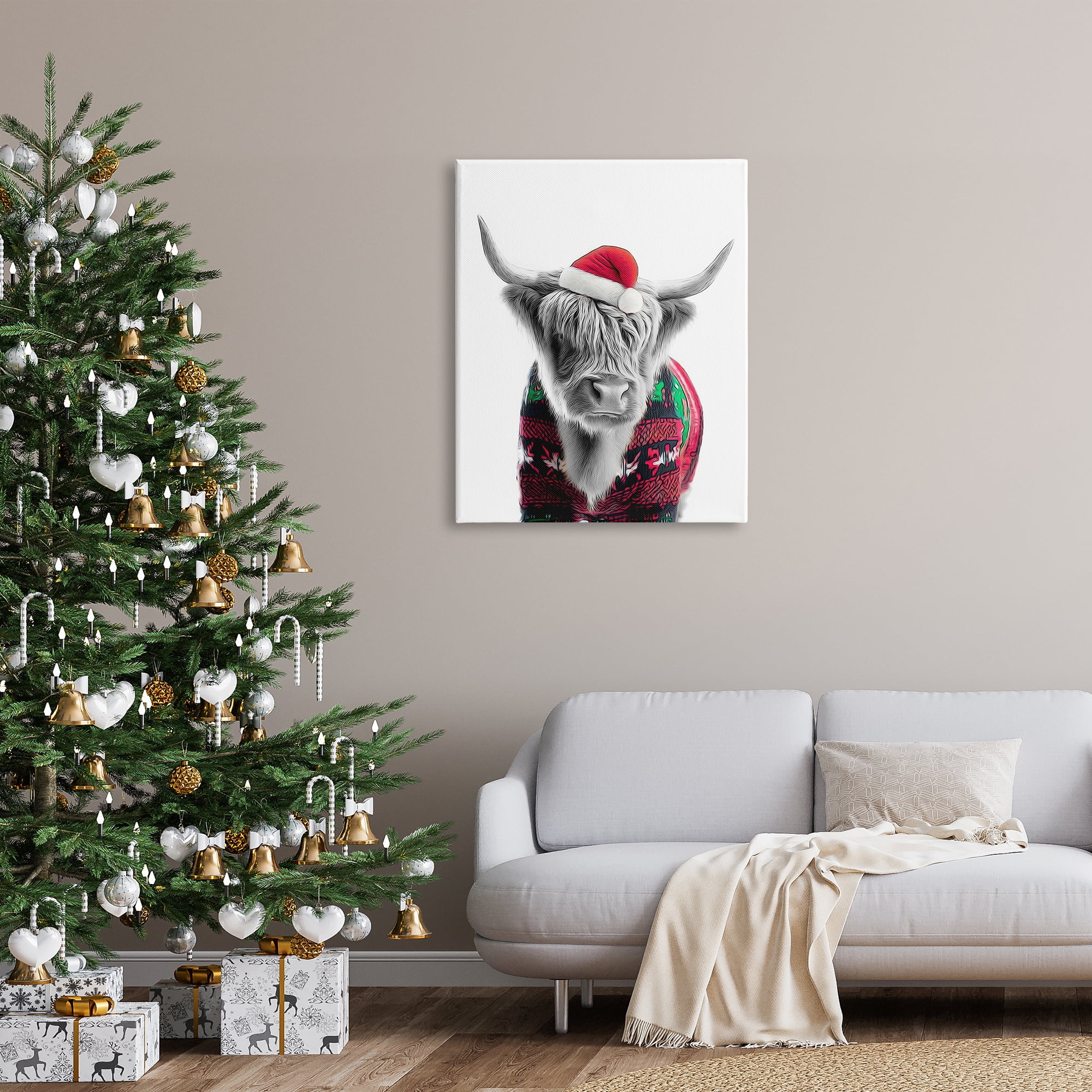 Stupell Industries Cow in Christmas Sweater Holiday Painting Gallery Wrapped Canvas Art Print Wall Art, 30 x 40