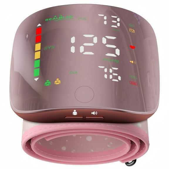Ziqing Automatic Wrist-Worn Digital Blood Pressure Monitor - Rechargeable, Large LED Display, Home Use, 2 x 99 Memory Functions, Pink