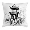 thumbnail image 1 of Ancient China Throw Pillow Cushion Cover, Hand Drawn Black and White Sketching of a Chinese Pavilion with Landscape, Decorative Square Accent Pillow Case, 20 X 20 Inches, Black White, by Ambesonne, 1 of 2