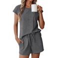 thumbnail image 1 of Conjunto de pijama Ekouaer de algodón para mujer, manga corta, gris, talla L, 1 of 6