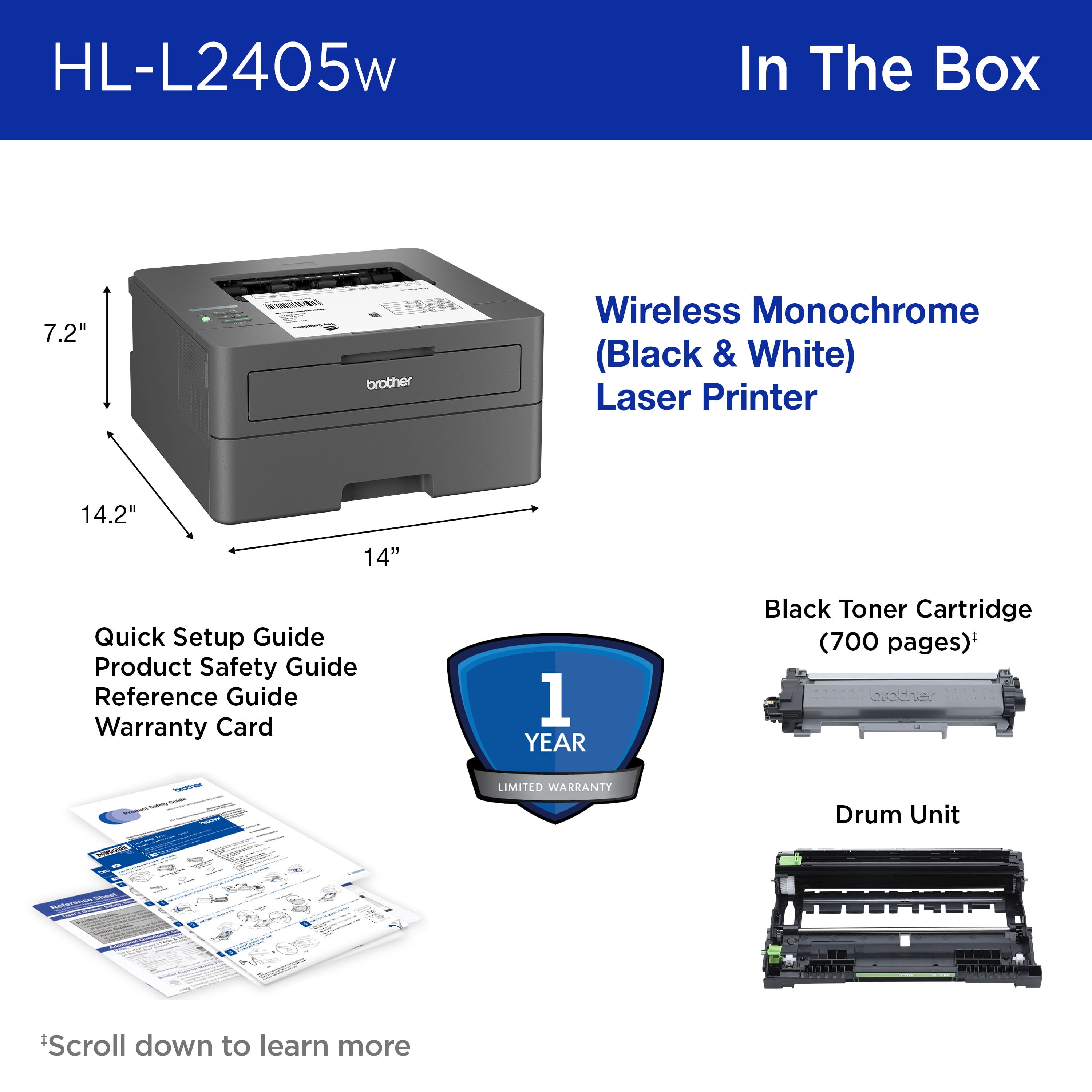 Brother Restored HL-L2405W Wireless Compact Monochrome Laser Printer, Mobile Printing