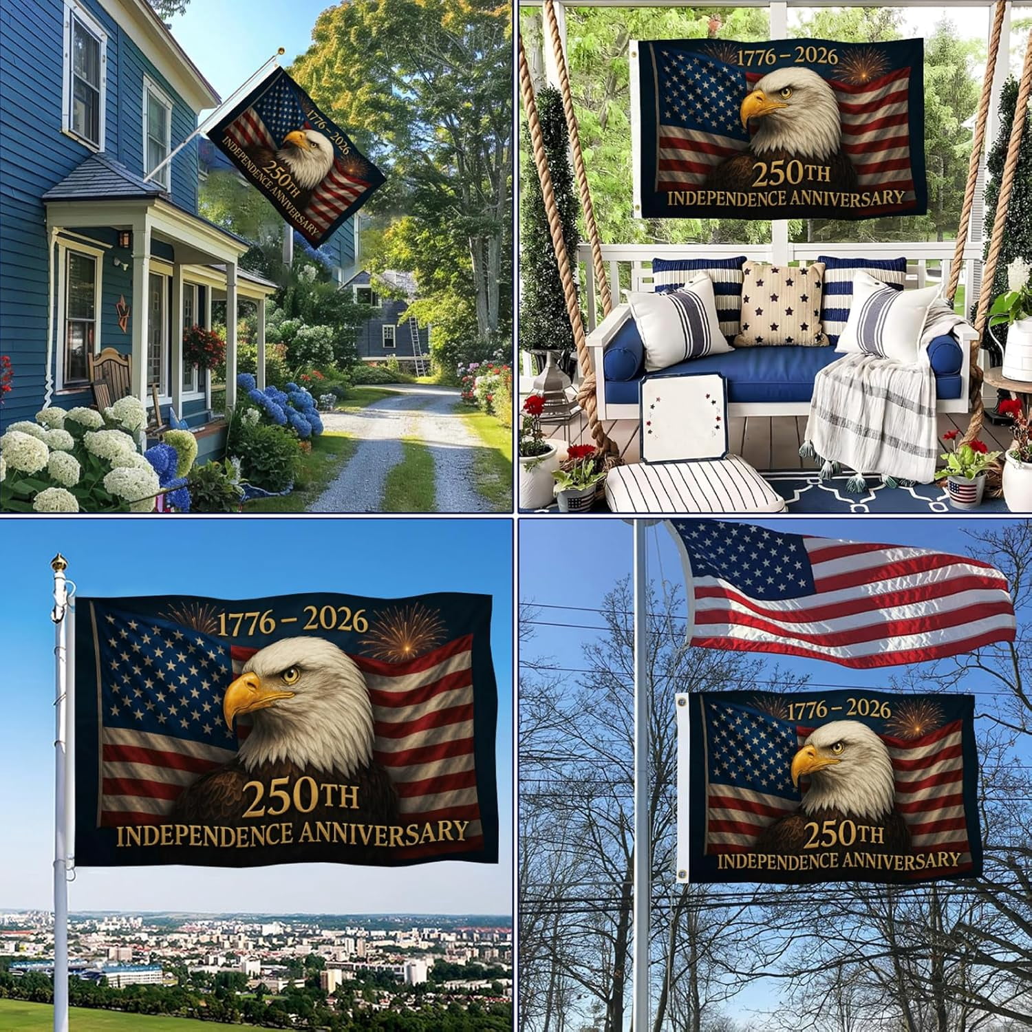 3 Ply 250 Anniversary USA Flag 250 Year American Anniversary Flag 250th Patriotic Independence Bald Eagle 1776-2026 3x5 ft Double Sided Heavy Duty Outdoor 12oz Canvas Header 4th of July