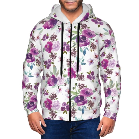 Zip Up Hoodies for Men - Violets Flowers Purple Long Sleeve Comfrt Men'S Fashion Hoodies & Sweatshirts, Jackets for Men Hoodies Pullover Clothing Clothes with Pouch