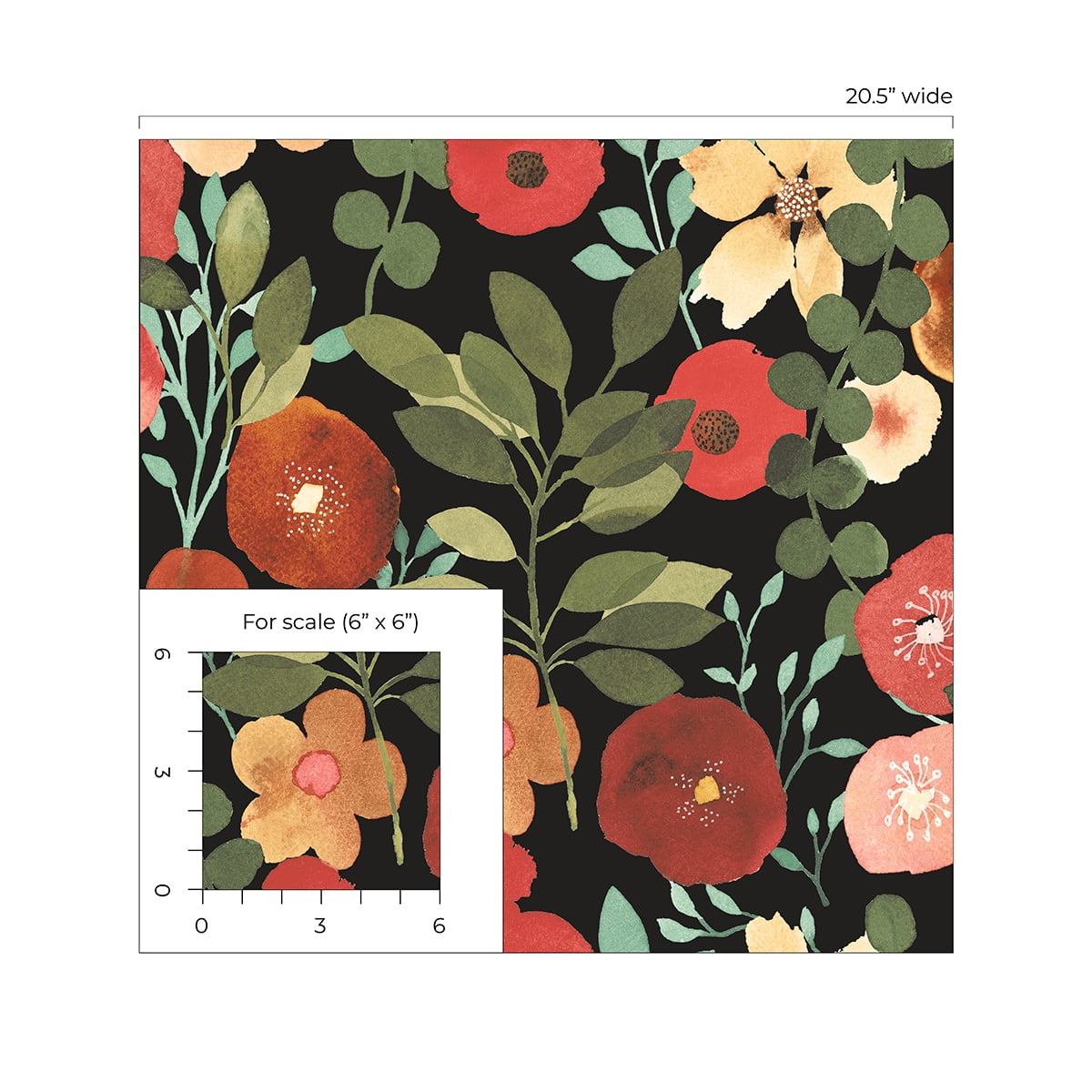 NextWall Jet Black & Ruby Garden Dance Peel and Stick Wallpaper