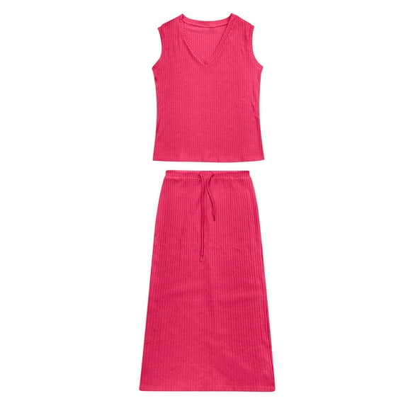 Women's 2 Piece Sweater Skirt Sets Sleeveless V Neck Knit Ribbed Vest Tops Midi Skirt 18w Dress Womens Long Swim Skirt Women's plus Size Evening Dresses Woman plus Dresses plus Size Dress Formal