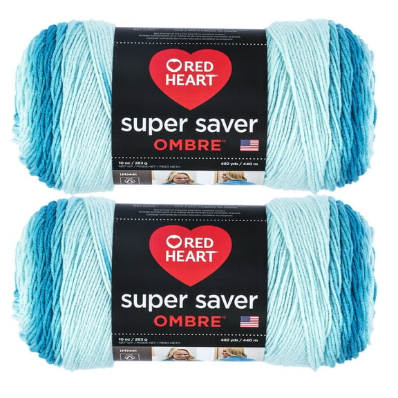 Red Heart Super Saver Jumbo Scuba Ombre Yarn - 2 Pack of 283g/10oz - Acrylic - 4 Medium (Worsted) - 482 Yards - Knitting/Crochet