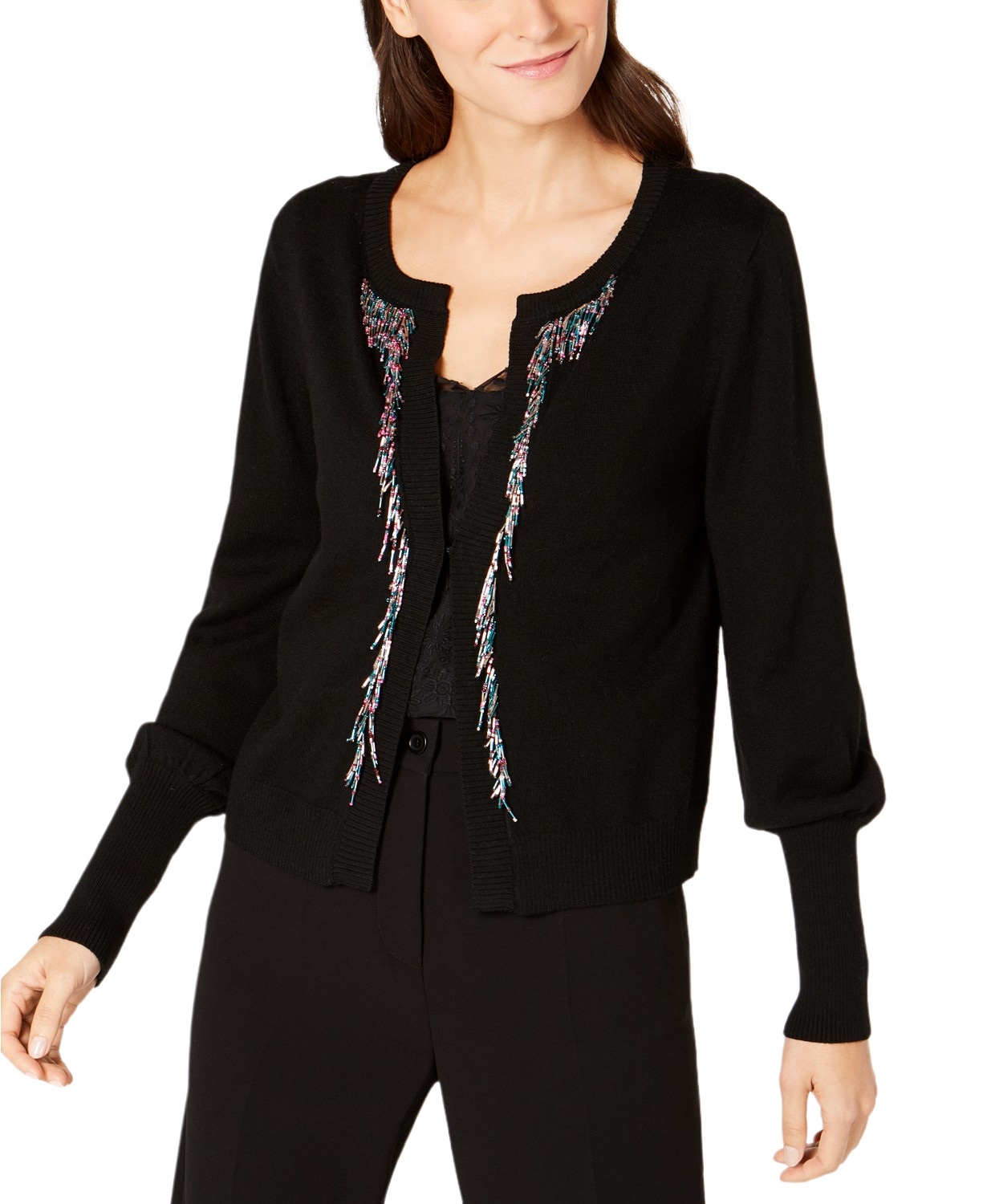 Nanette Lepore Women's Bead-Embellished Cardigan, Black, L