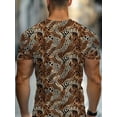 thumbnail image 2 of Men'sT-Shirt - Brown and Black Animal Printed Short Sleeve Crew Neck, Lightweight Summer Casual and Restaurant Wear, Durable and Comfortable Fabric Suitable for Daily Wear, Fashion Versatile Top, 2 of 6