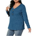 thumbnail image 2 of tarylea Plus Size Tops for Women Long Sleeve Ribbed Knitted Blouse V Neck Button Loose Pullover Casual Comfy Fall Tunic Tops, 2 of 7