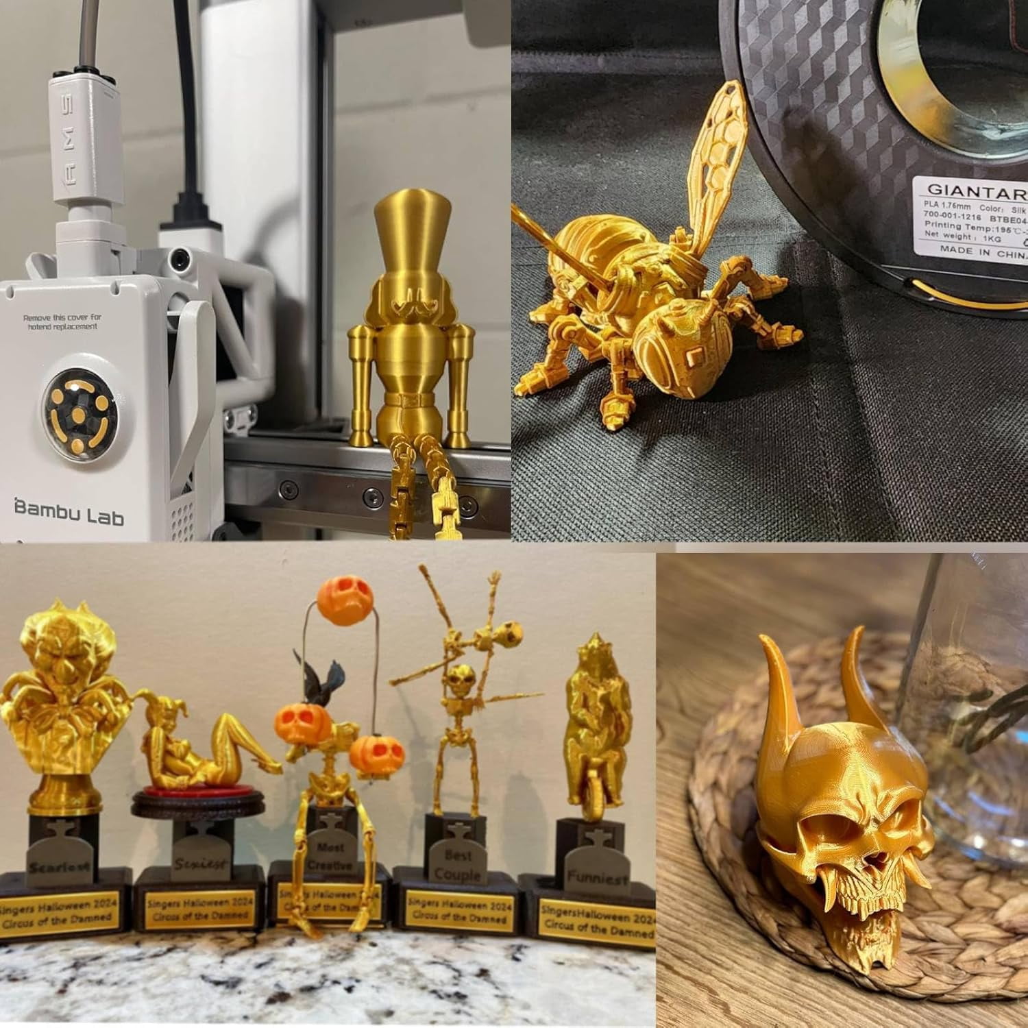 3D Printer Filament, Silk Gold Pla Filament, 1Kg(2.2lbs) Spool, 1.75mm Dimension Accuracy +/- 0.03mm, 3D Printing Filament