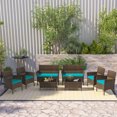 thumbnail image 2 of Patiojoy 8 Piece Patio Rattan Conversation Set Outdoor Wicker Furniture Set w/ Chair Loveseat & Tempered Glass Table Turquoise, 2 of 9