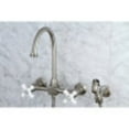 thumbnail image 2 of Kingston Brass KS1298PXBS Restoration Wall Mount Bridge Kitchen Faucet with Brass Sprayer, Brushed Nickel, 2 of 4