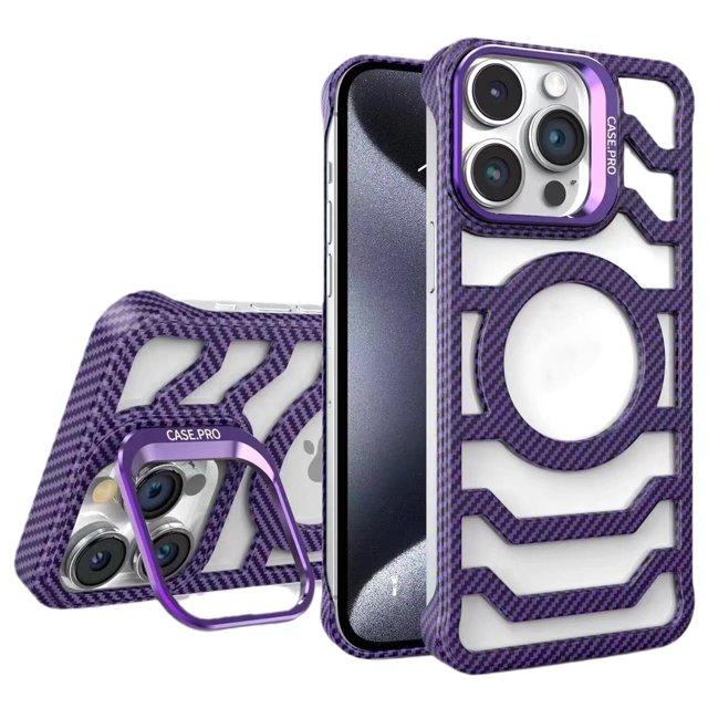 Funda de fibra de carbono con marco abierto para iPhone, con flujo de aire mejorado y imán. Geupday - Funda de fibra de carbono para iPhone 12, 13, 14, 15, 57 Plus, Pro Max, sin marco, magnética,