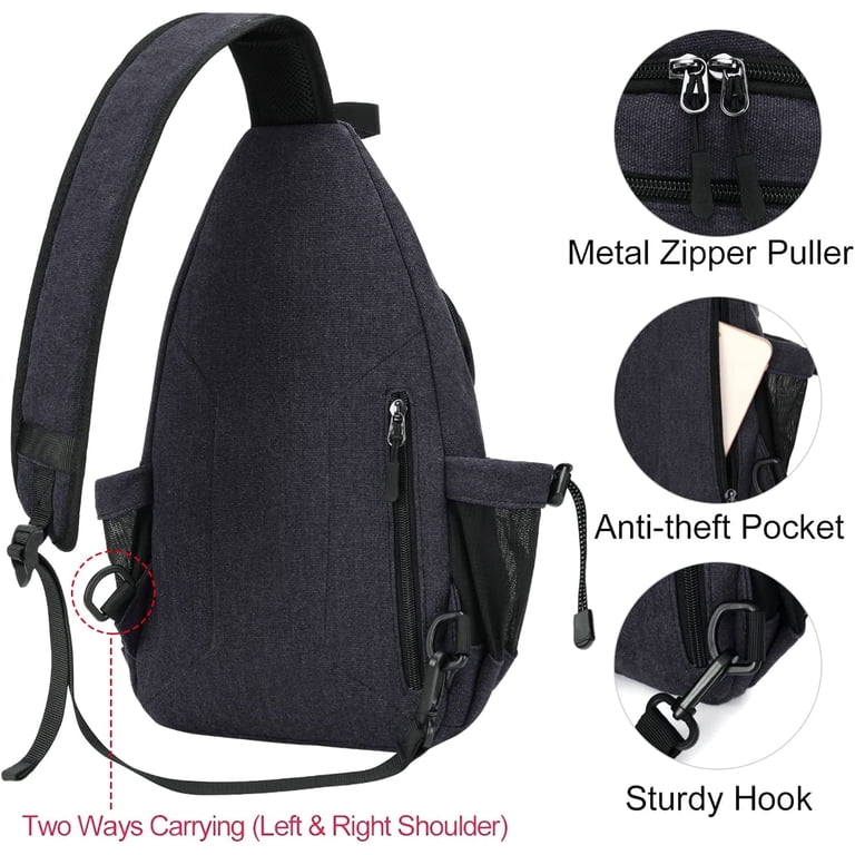 Sling Backpack Canvas Crossbody Hiking Daypack Bag with Anti 