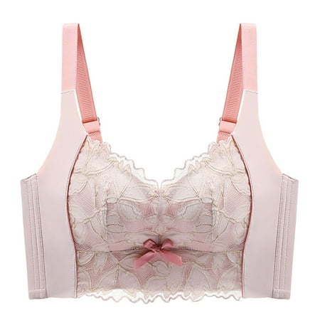 Gnurob Women s Lace Minimizer Bra Plus Size Wirefree Wireless Bralettes Hide Back Fat Bralette No Underwire Underwear Thin Bras Clearance Deals  01-Pink 42/95C