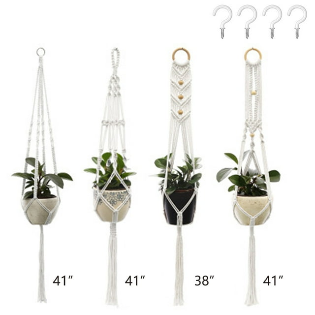 Juego de 4 colgadores de plantas para colgar en la pared de interior, cesta decorativa para macetas con 4 ganchos para decoración del hogar en interiores y exteriores, caja de regalo