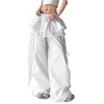 thumbnail image 1 of Pantalones cargo holgados y holgados for mujer, pantalones largos de cintura alta con retales de encaje y cierre de cordón, 1 of 7