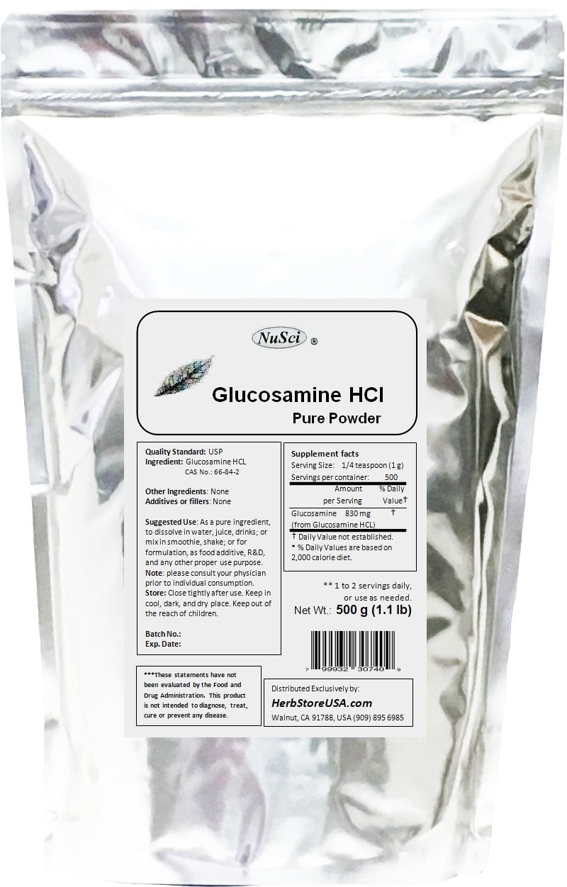 NuSci 100 Pure Glucosamine HCl Powder for Joint Health 500 grams (1.1