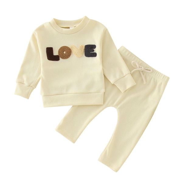 Gibobby Conjunto de Sudadera y Pantalón Niño invierno manga larga amor Tops pantalones niños 2 uds traje trajes prendas de vestir(Amarillo,6-12 Meses)