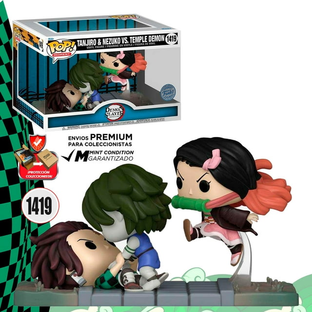 Funko Pop Tanjiro y Nezuko Vs Demonio Del Templo #1419 Demon Slayer Momento Anime Original