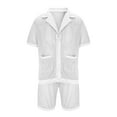 thumbnail image 6 of REORIAFEE Men's Hawaiian Sets 2 Piece Summer Beach Outfits Casual for Vacation Cardigan Suit Slim Mesh Knit Shirt Short Sleeve Lapel Shorts Suit Sports Vacation Top Shorts Two Piece Set White XXXL, 6 of 6