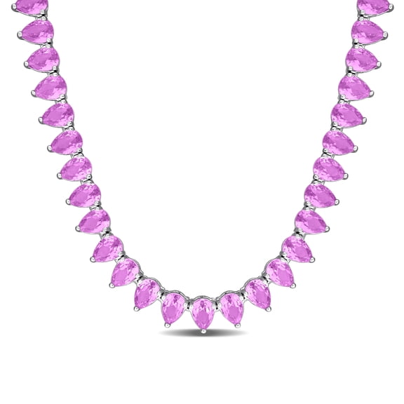 Everly Women's 44 1/2ct TGW Created Pink Sapphire Sterling Silver Tennis Necklace
