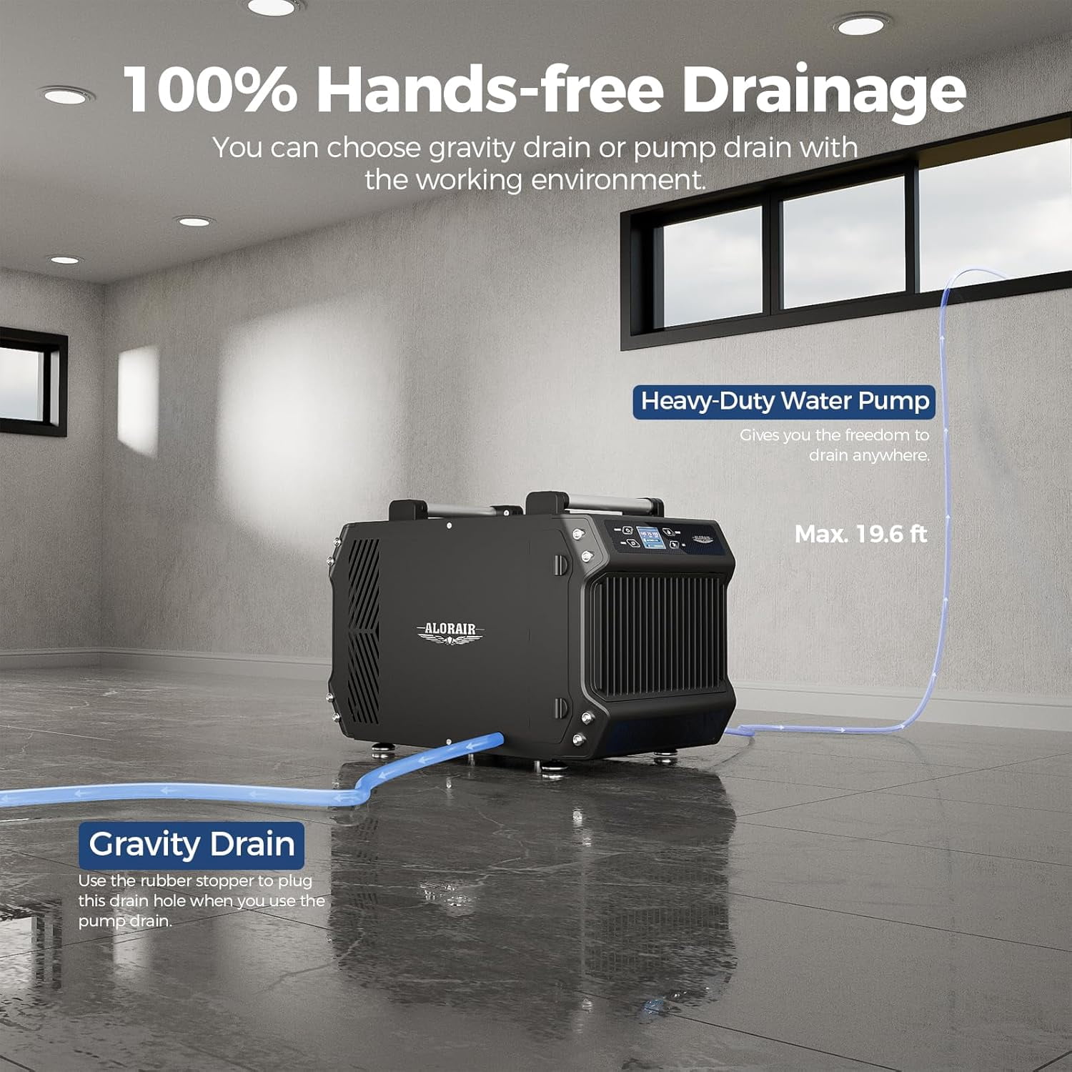 Alorair Crawlspace Dehumidifiers with Pump, 180 Pint Commercial Dehumidifier for Basements with Drain Hose, 2,300 Sq.Ft Auto Defrost Dehumidifier for Home Commercial