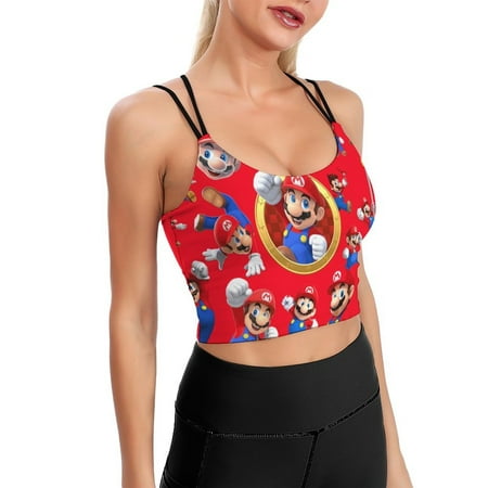 Mario Character Sports Bra For Women Padded Crop Top Camisole Yoga Tank Top Vest Workout Tops Racerback With Built In Bra Activewear Fitness Gym