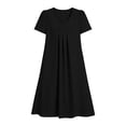 thumbnail image 7 of CFLVAEK Summer Dresses for Women with Pockets Elegant Pleated V Neck Dress Solid Short Sleeve Summer Dresses Black M, 7 of 7