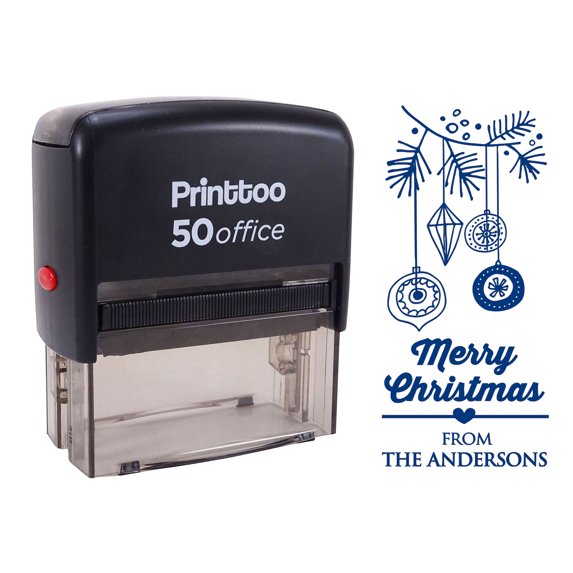 Printtoo Personalized Blue Self Inking Custom Stamp Custom Christmas Rubber Stamper -68 x 30 mm