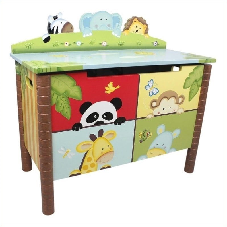 Sunny Safari Animals Themed Kids Wooden Step Up Stool With Storage Sunny Safari Animals Themed Kids Wooden