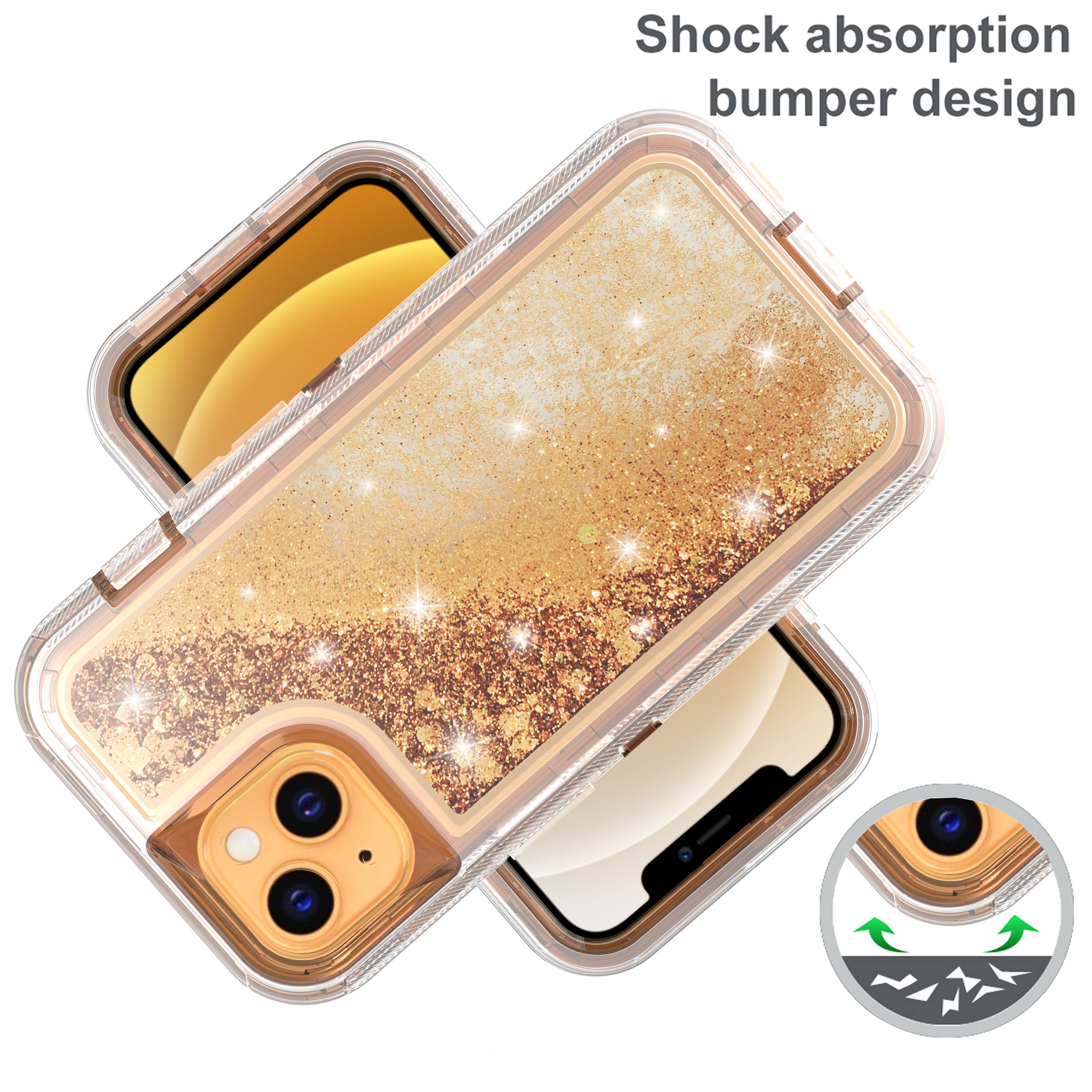 iPhone 13 Mini Case, [with Tempered Glass Screen Protector Included],  STARSHOP Liquid Bling Sparkle Floating Glitter Quicksand Phone Case Girls  Women