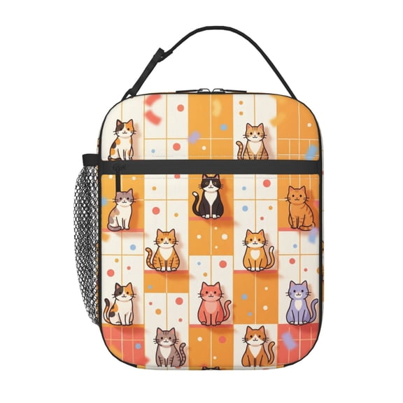 Cat Lunch Bag Reusable Zipper Closure Leakproof Insulated Cute Cats Lunch Box Cooler Tote Bag Food Container Snack Bag