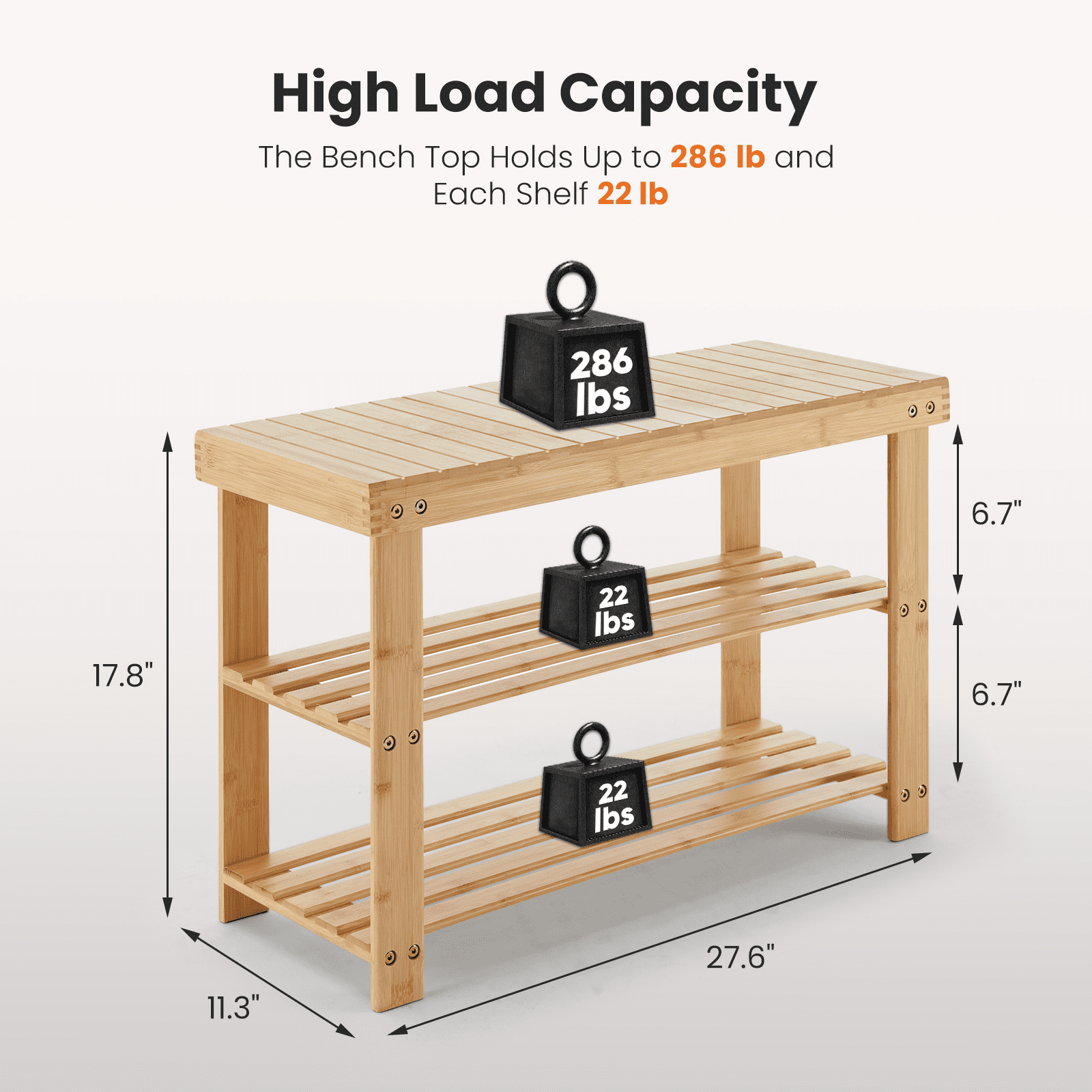 MAYEERTY 3-Tier Bamboo Shoe Rack Bench, 286Lbs Capacity, Compact Storage for Entryway, Bedroom