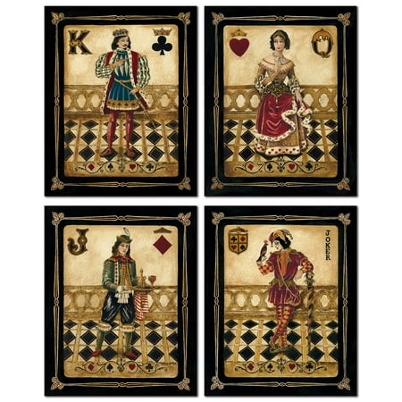 Retro Harlequin Face Cards King Queen Jack And Joker Four 8x10