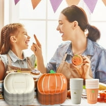 10Pcs Paper Pumpkin Plates, 7 Inch Pumpkin Party Dinner Plates Thanksgiving Harvest Fall Decorations for Parties, Picnic and Family Gatherings, Disposable Hot Stamping Design Tableware