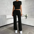 thumbnail image 5 of Bosfbaoi Two Piece Sets for Women Crew Neck Short Sleeve Crop Top and Drawstring Elastic Waist Straight Leg Pants Casual Womens Summer Outfits, 5 of 6