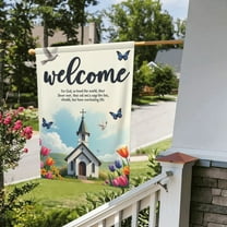 Welcome Spring Summer Garden Flag Cross Christian Religious Church Spring Lily Colorful Flowers Butterfly Easter Garden Flag Vertical Double Sided Rustic Farmland Yard Lawn Outdoor Decor 12X18"