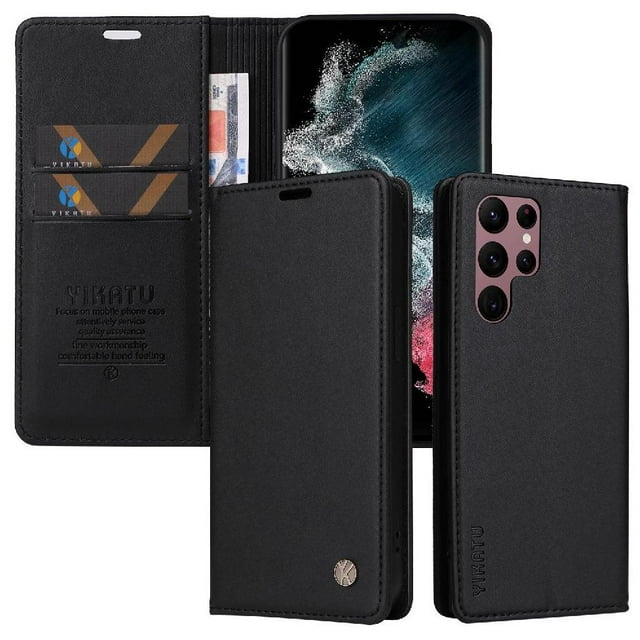 Funda para Samsung Galaxy S22 Ultra Estuche de Cuero PU Tipo Cartera con Ranuras para Tarjetas y Cierre Magnético