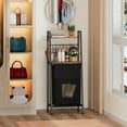 thumbnail image 2 of MX-Laundry Hamper, Vertical Laundry Basket with 2 Tiers Wooden Shelf and Hooks, Clothes Hamper with Pull-Out and Removable Bag for Bathroom, Bedroom, Dorm, 13.21 Gallons (50L), 2 of 9